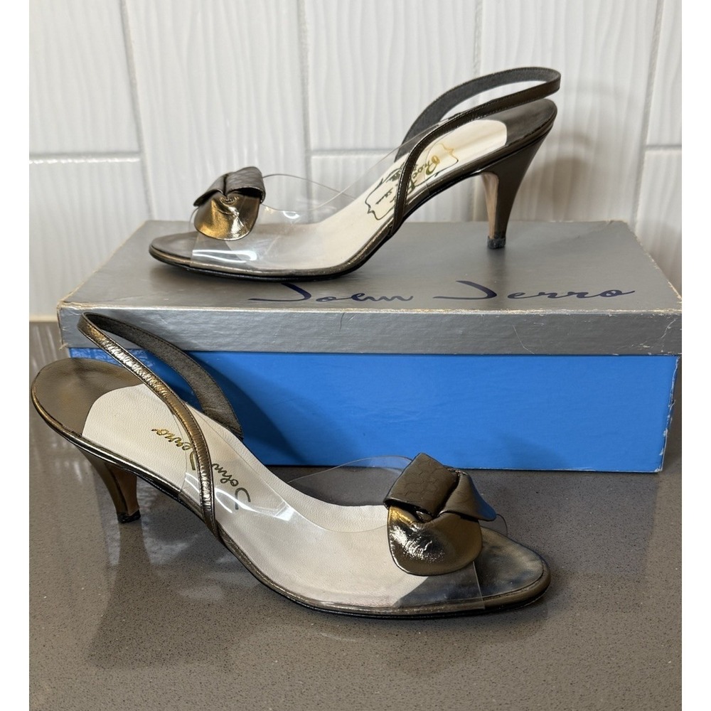 Vintage John Jerro Women's Shoe Clear/Bronze Metallic Sling backs Size 8S.